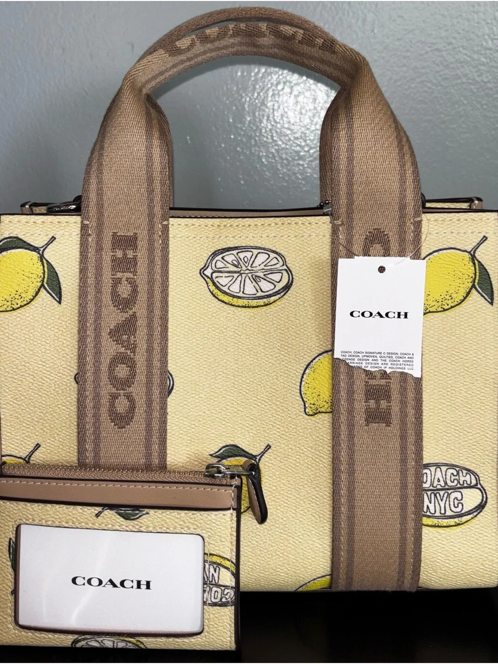 NWT Coach NYC Lemon Mini Tote Crossbody Bag / Matching Zip Card Case & Dust Bag
